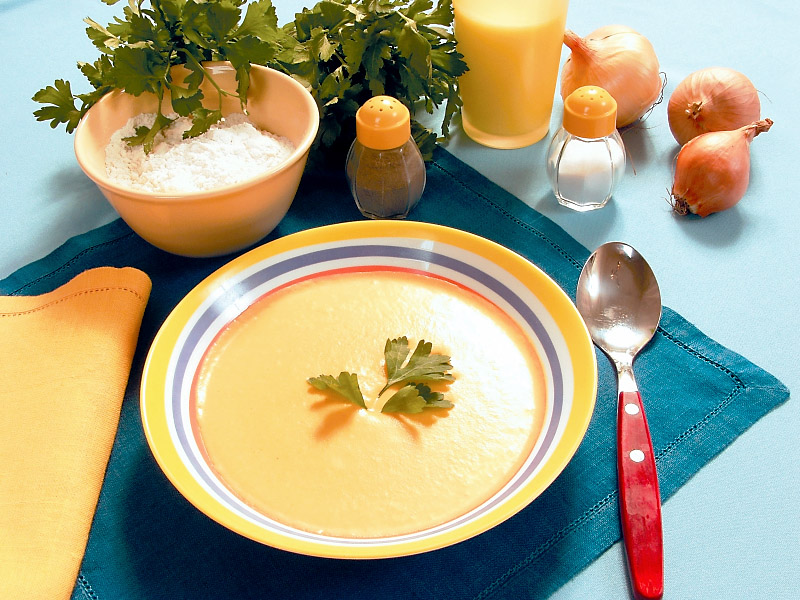Луковый суп-пюре с креветками
